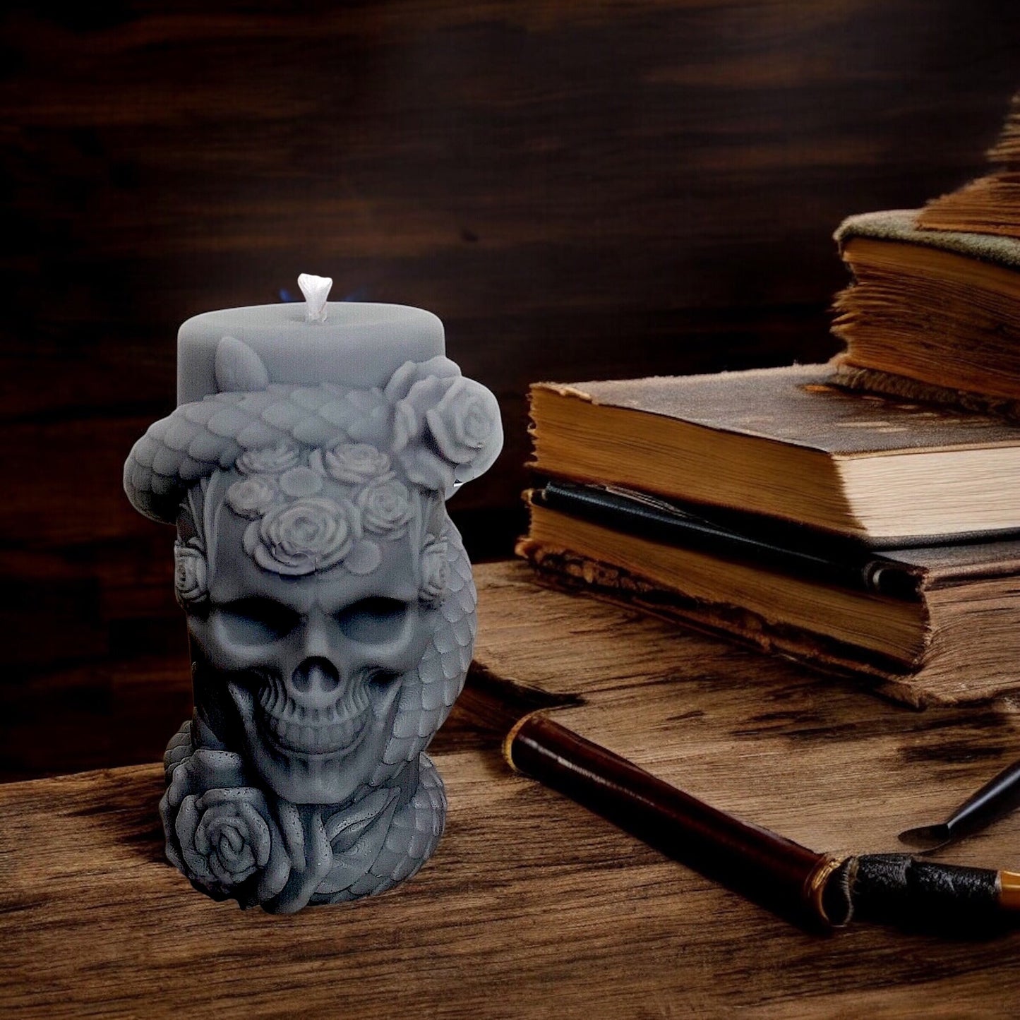 Gothic Skull Statue Pillar Candle