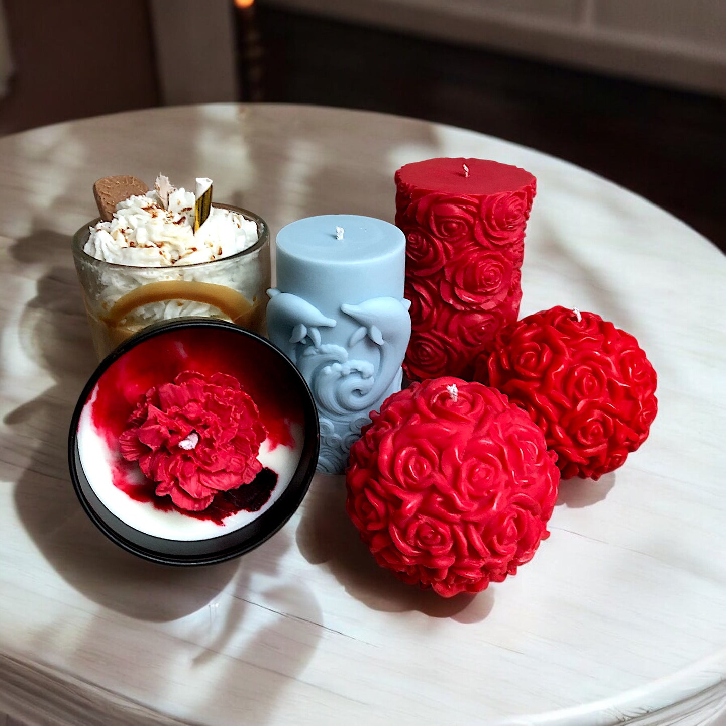 Set Of 3 Rose Pillar Candles