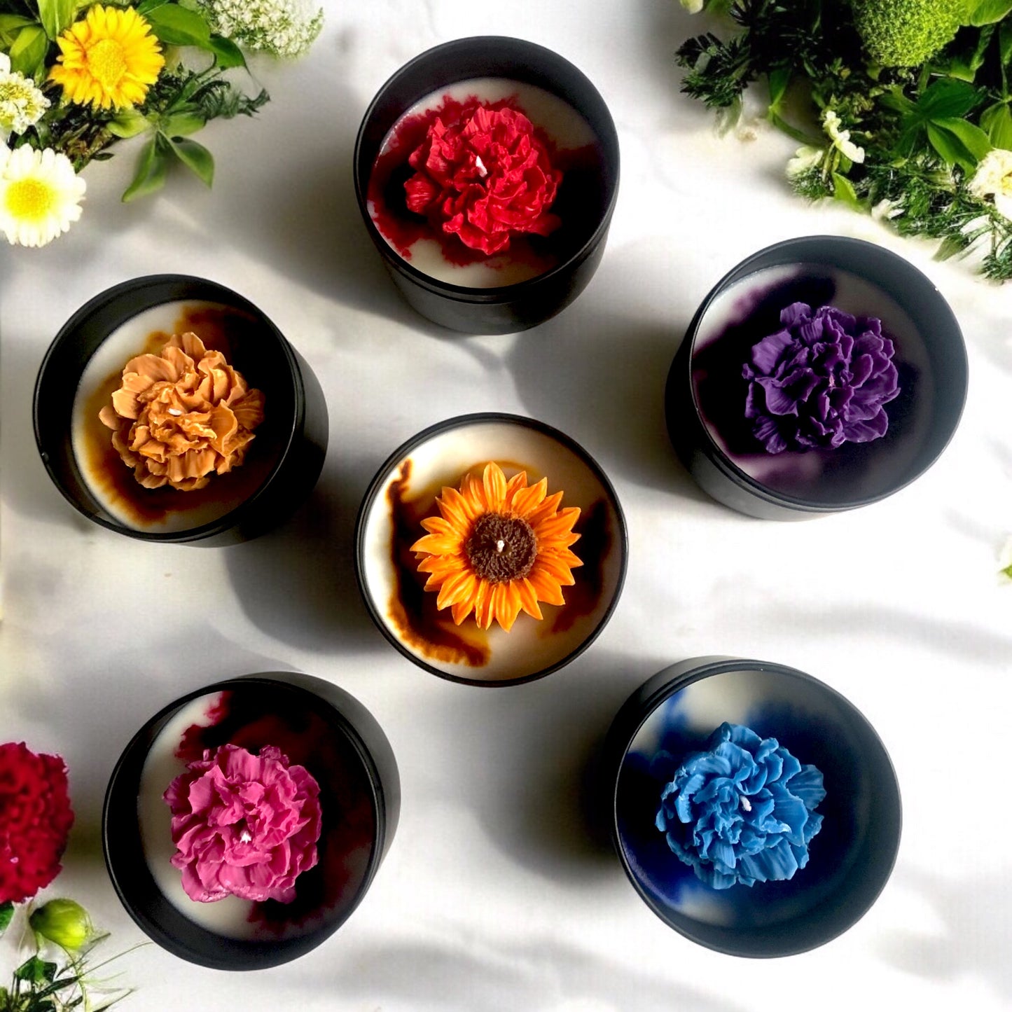 Sunflower Candle In Black Tin