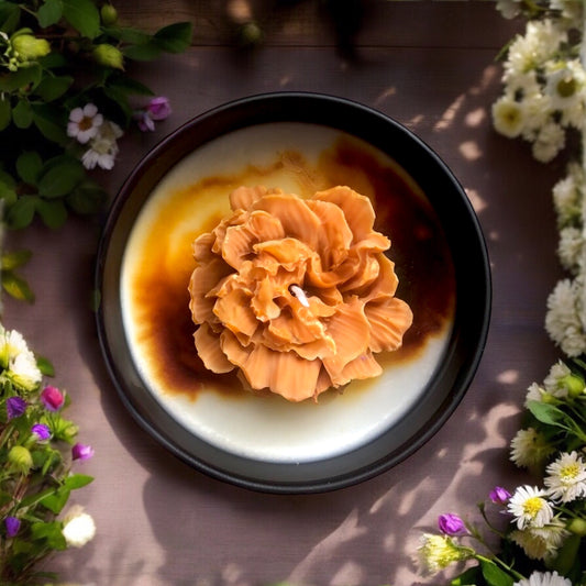 Orange Flower Candle In Black Tin