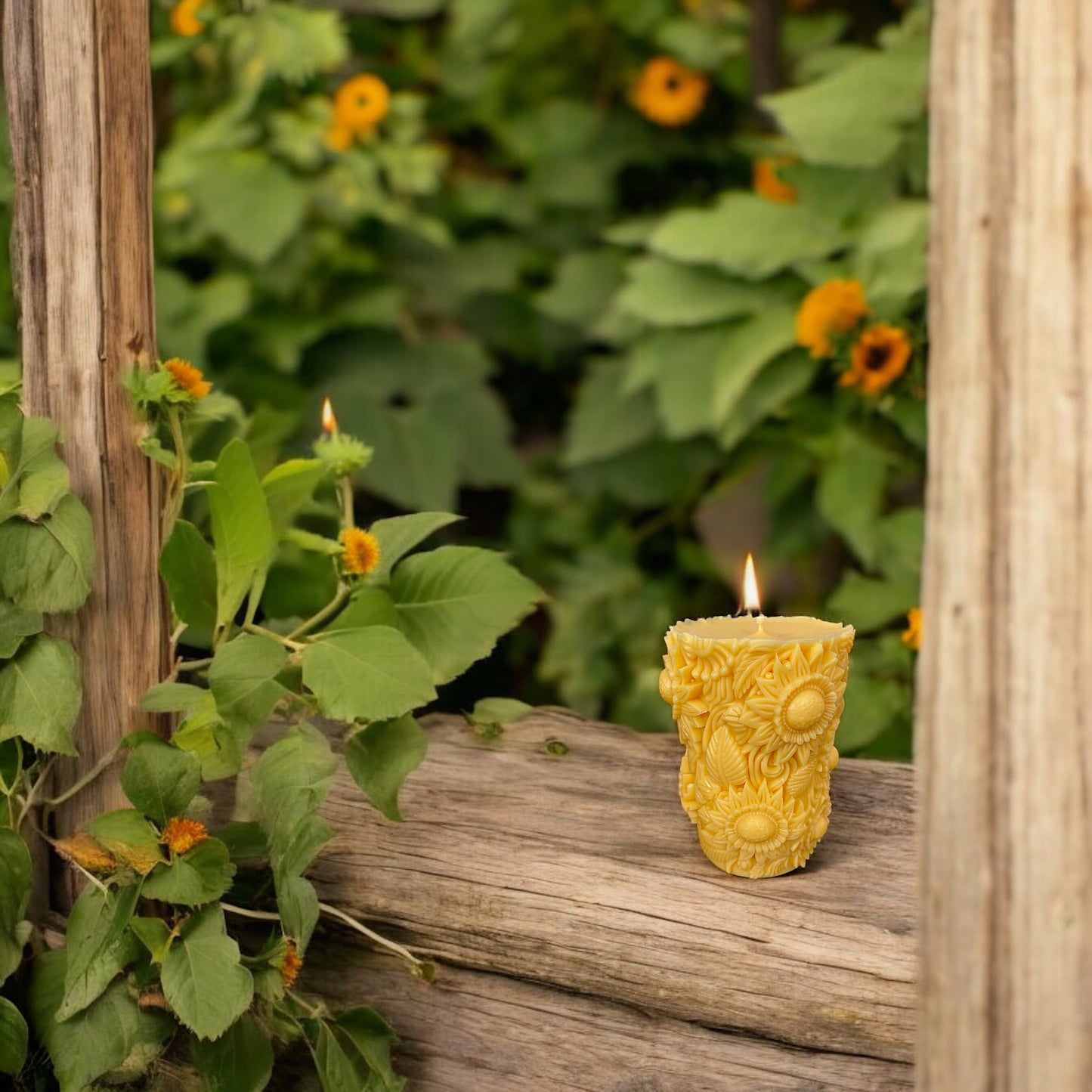 Yellow Sunflower Pillar Candle