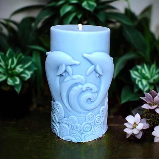 Blue Dolphin Pillar Candle