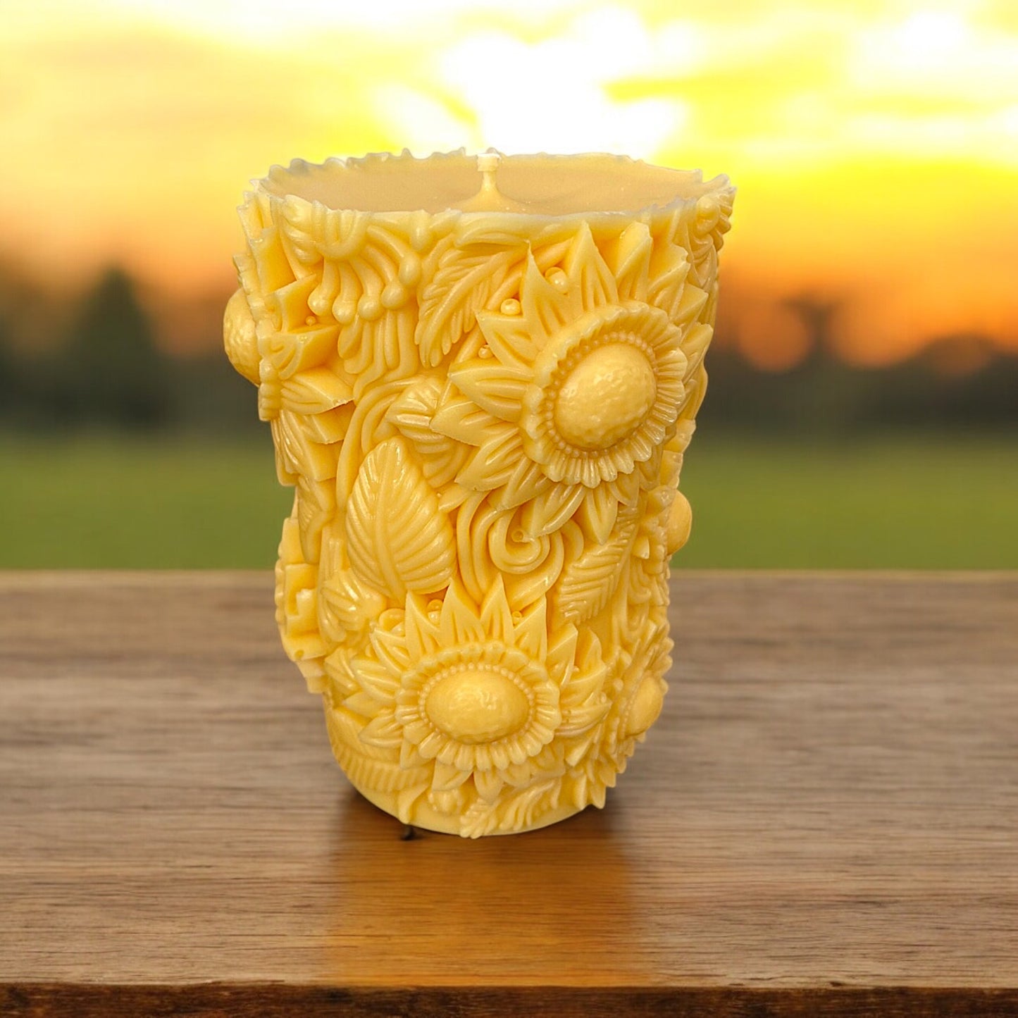 Yellow Sunflower Pillar Candle