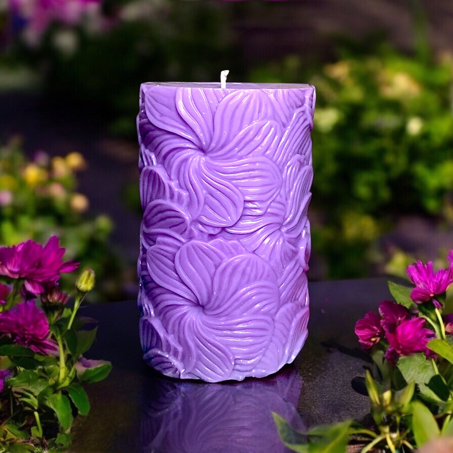 Purple Flower Pillar Candle
