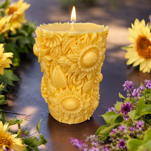 Yellow Sunflower Pillar Candle