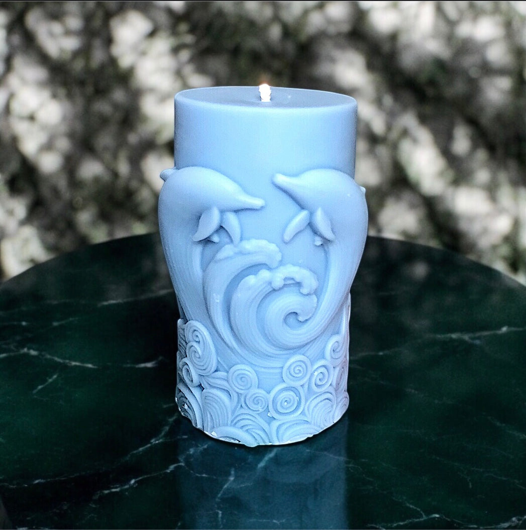 Blue Dolphin Pillar Candle