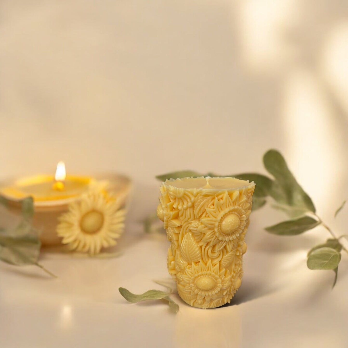 Yellow Sunflower Pillar Candle