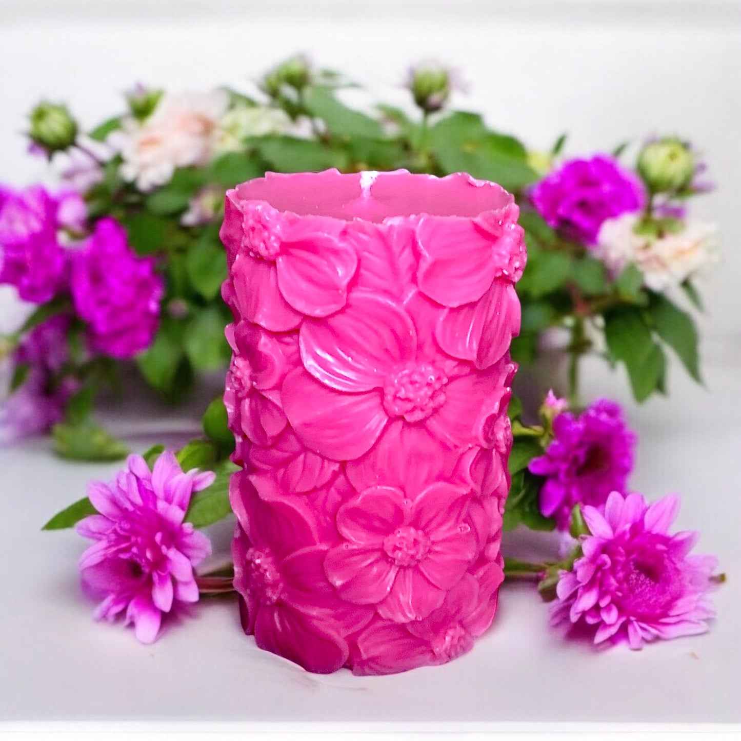 Pink Daisy Pillar Candle