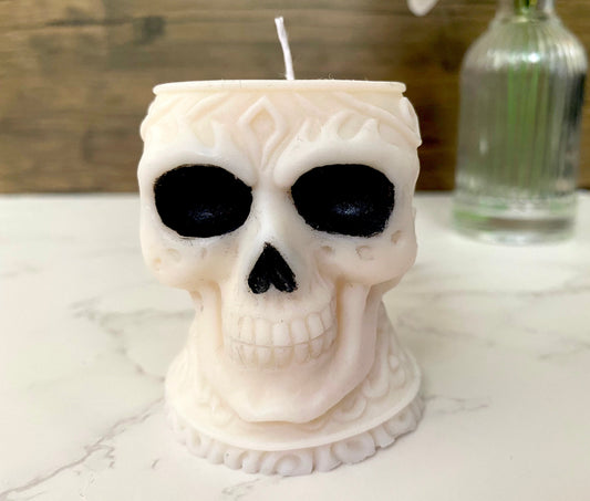 Decorated Skull Pillar Candle