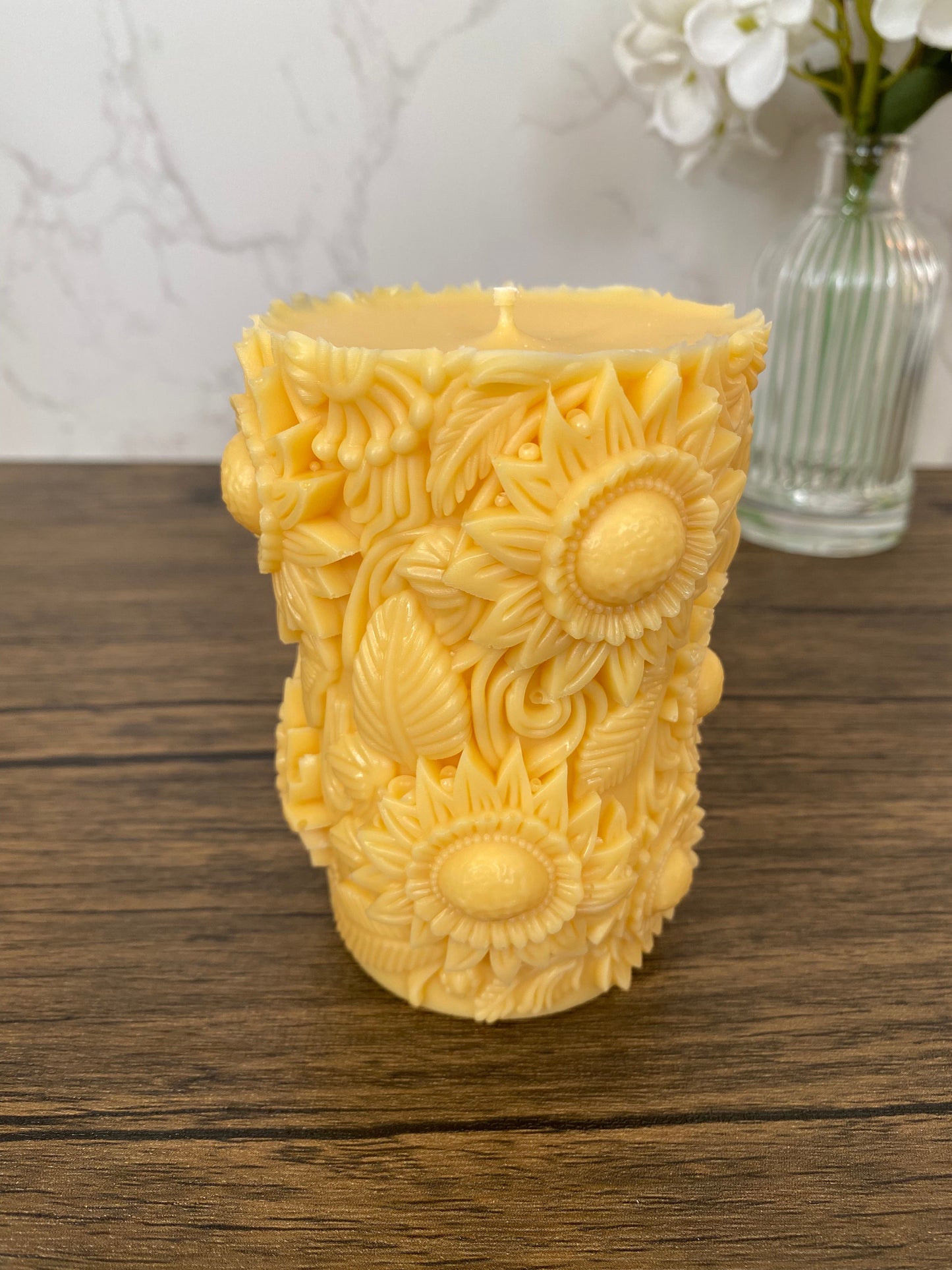 Yellow Sunflower Pillar Candle